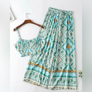 Cami Top & Belted Pants size Large 100% viscose, no polyester. Beautiful outfit.